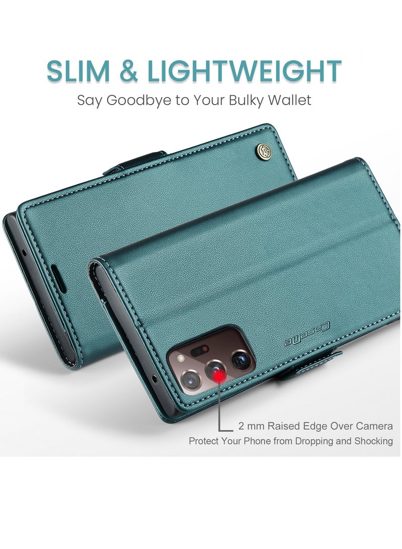 CaseMe Flip Wallet Case For Samsung Galaxy Note 20 Ultra, [RFID Blocking] PU Leather Wallet Flip Folio Case with Card Holder Kickstand Shockproof Phone Cover (Green) - Image 3
