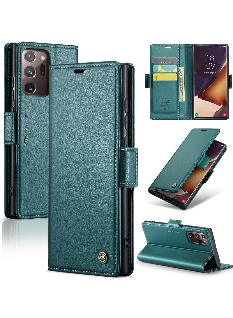 CaseMe Flip Wallet Case For Samsung Galaxy Note 20 Ultra, [RFID Blocking] PU Leather Wallet Flip Folio Case with Card Holder Kickstand Shockproof Phone Cover (Green) - Image 2