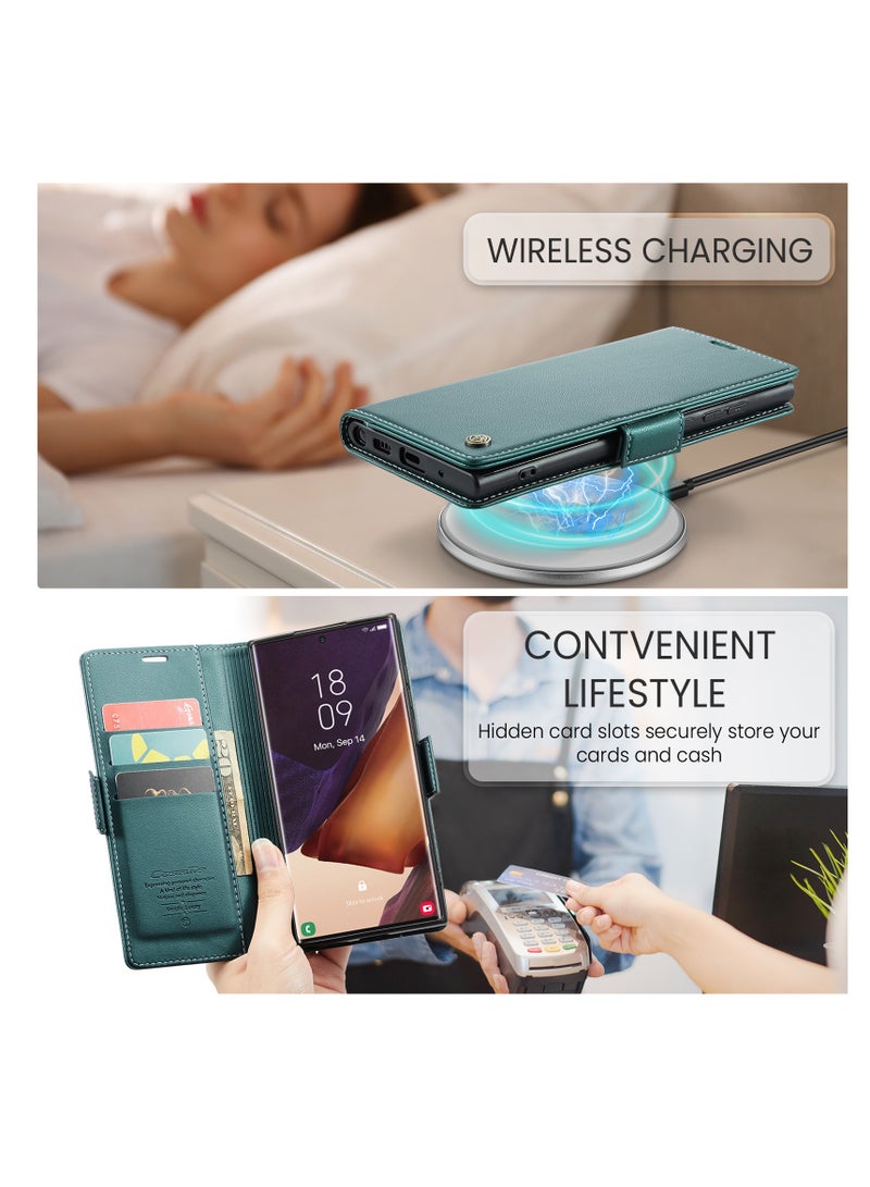 CaseMe Flip Wallet Case For Samsung Galaxy Note 20 Ultra, [RFID Blocking] PU Leather Wallet Flip Folio Case with Card Holder Kickstand Shockproof Phone Cover (Green) - Image 5