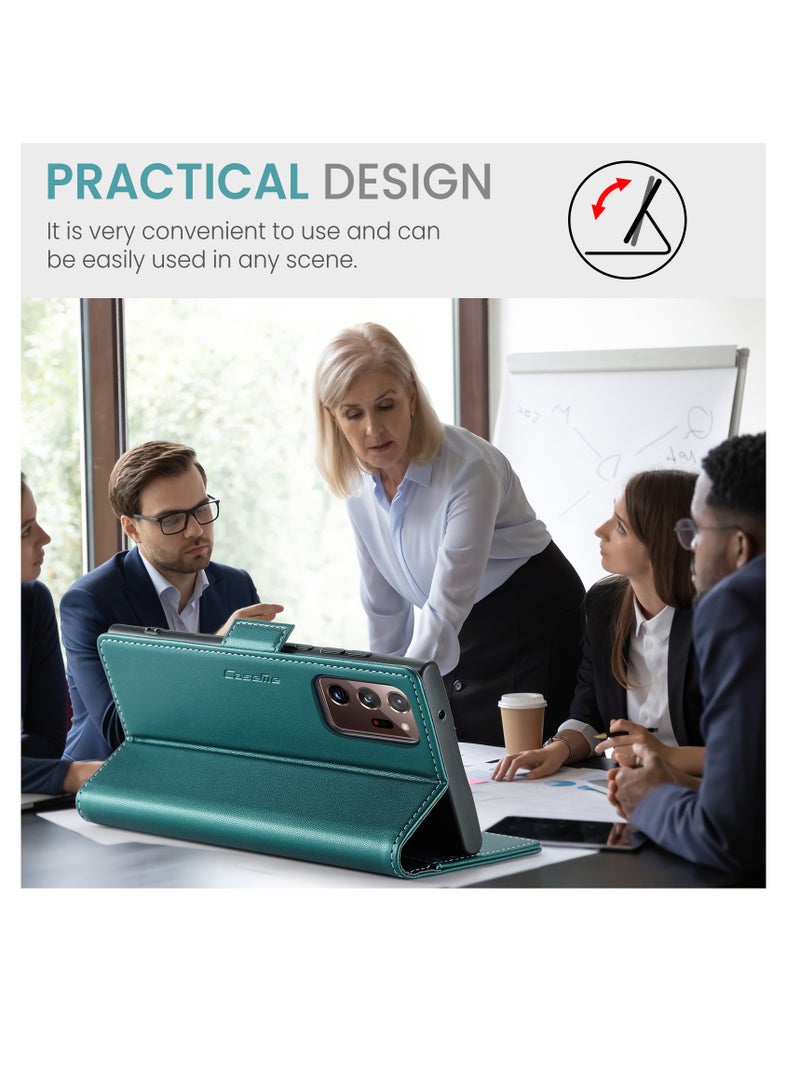 CaseMe Flip Wallet Case For Samsung Galaxy Note 20 Ultra, [RFID Blocking] PU Leather Wallet Flip Folio Case with Card Holder Kickstand Shockproof Phone Cover (Green) - Image 4