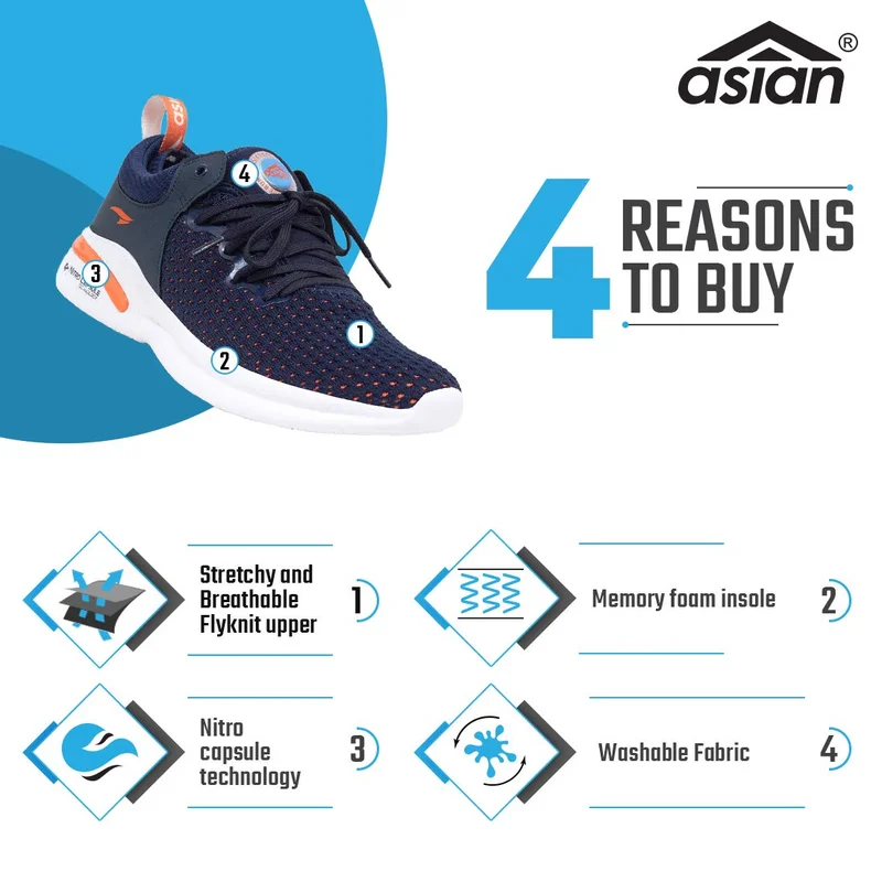 أسيان Men's Running Shoes in Navy and Orange for Men and Boys