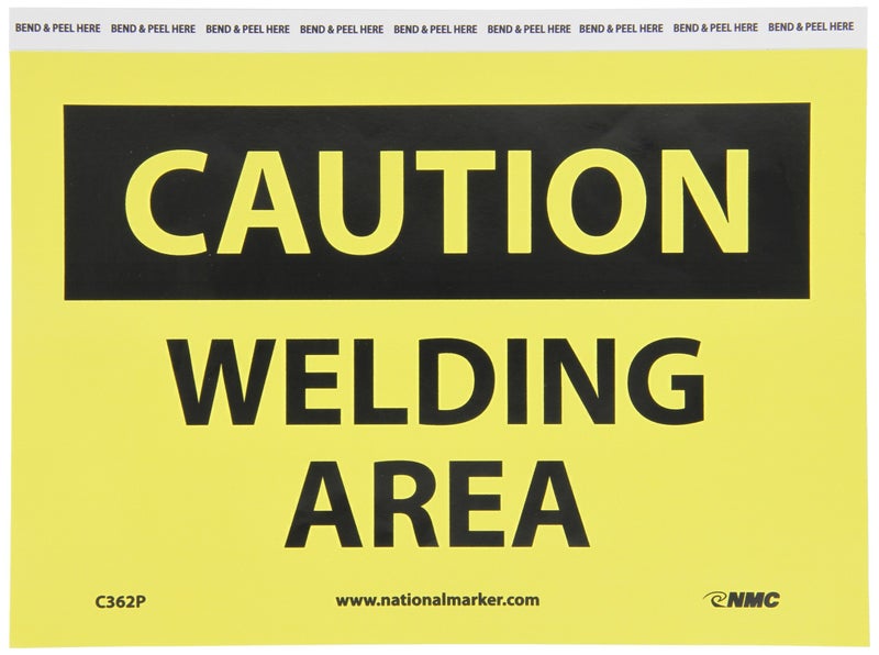 NMC C362P OSHA Sign, Legend "CAUTION - WELDING AREA", 10" Length x 7" Height, Pressure Sensitive Adhesive Vinyl, Black on Yellow - Image 3