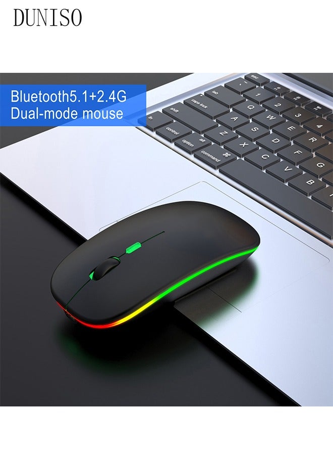 DUNISO 2.4G And Bluetooth Dual-Mode Wireless Mouse,Rechargeable Slim Mouse With RGB，Portable Office Mouse With USB Receiver And Type-c Charge Line,Black - Image 1