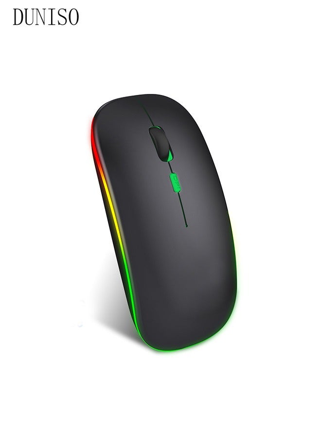 DUNISO 2.4G And Bluetooth Dual-Mode Wireless Mouse,Rechargeable Slim Mouse With RGB，Portable Office Mouse With USB Receiver And Type-c Charge Line,Black - Image 4