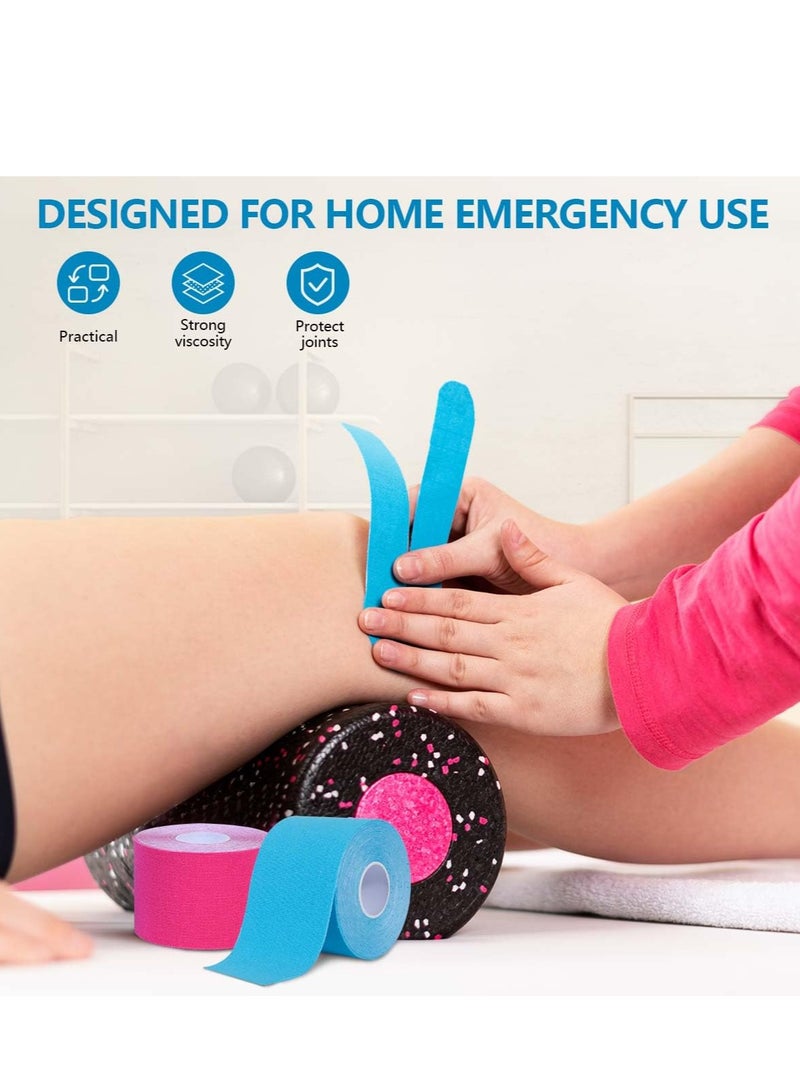 4 لفات مقاومة للماء التنفس شريط حركي، رياضي مرن الركبة العضلات تخفيف آلام الركبة الركبة للرياضة اللياقة البدنية الجري كرة المضرب السباحة (أسود، جلدي، وردي، أزرق فاتح) - Image 5