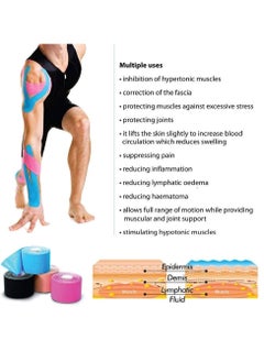 Generic 4 Rolls Waterproof Breathable Kinesiology Tape, Athletic Elastic Kneepad Muscle Pain Relief Knee Taping for Gym Fitness Running Tennis Swimming Football (Black, Skin, Pink, Light Blue)  - Image 4