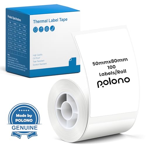 POLONO Thermal Labels for PM220S Label Maker, 1.97"x3.15" (50x80mm), Multi-Purpose Thermal Sticker Label Tape, Self-Adhesive Thermal Paper for Home, Office, 100 Labels/1Roll, White - Image 1