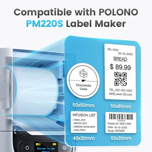 POLONO Thermal Labels for PM220S Label Maker, 1.97"x3.15" (50x80mm), Multi-Purpose Thermal Sticker Label Tape, Self-Adhesive Thermal Paper for Home, Office, 100 Labels/1Roll, White - Image 5