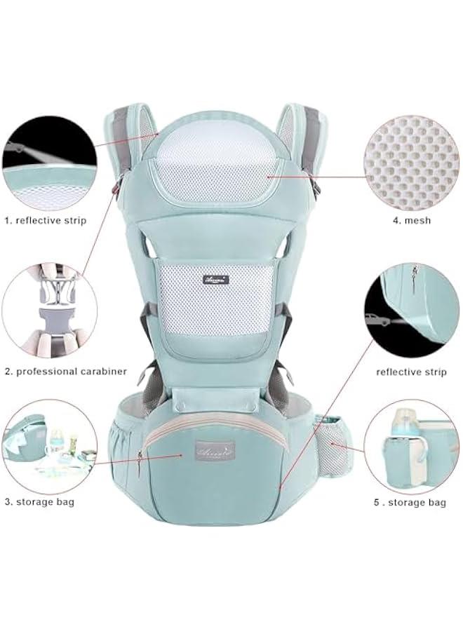HOOKOR Baby Carrier with Hip Seat, Multi-Functional 9 in 1 Baby Carrier Newborn to Toddler for All Seasons, Baby Backpack Carrier for Toddler (Green) - Image 2