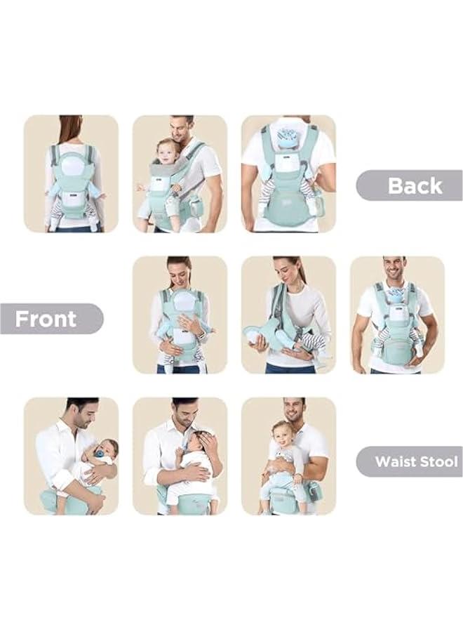 HOOKOR Baby Carrier with Hip Seat, Multi-Functional 9 in 1 Baby Carrier Newborn to Toddler for All Seasons, Baby Backpack Carrier for Toddler (Green) - Image 3