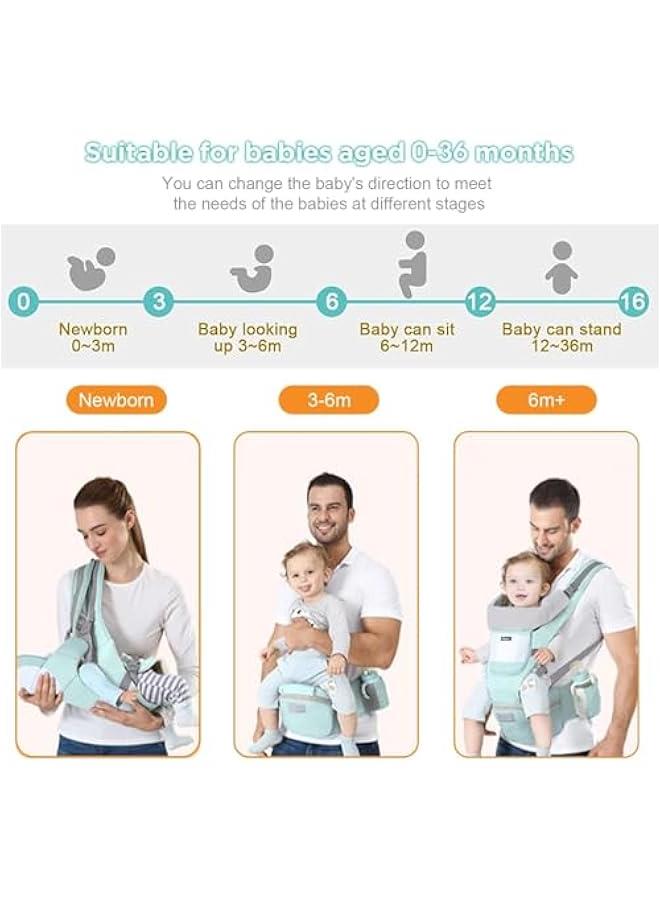 HOOKOR Baby Carrier with Hip Seat, Multi-Functional 9 in 1 Baby Carrier Newborn to Toddler for All Seasons, Baby Backpack Carrier for Toddler (Green) - Image 4