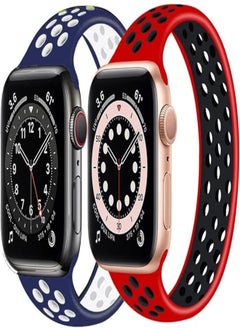Generic 2 Pack Silicone Sport Solo Loop Band Size 42/44/45/49mm Elastic Breathable Dotted Stretch Strap Compatible With Apple Watch Series 9/8/7/6/5/4/3/SE/Ultra - (Red X Black) & (Blue X White) Large - 170mm 