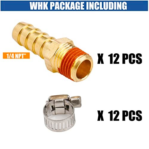 WHK 12 PACK Air Hose Repair Kit Fittings 3/8 Barb to 1/4 NPT Air Hose Barb Connectors with Sealant Air Line Coupler, Brass Pipe Fittings Male Threaded with 12 Pcs Hose Clamp… - Image 5