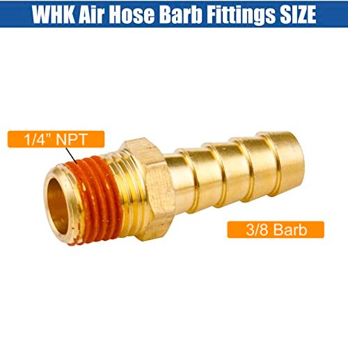 WHK 12 PACK Air Hose Repair Kit Fittings 3/8 Barb to 1/4 NPT Air Hose Barb Connectors with Sealant Air Line Coupler, Brass Pipe Fittings Male Threaded with 12 Pcs Hose Clamp… - Image 2