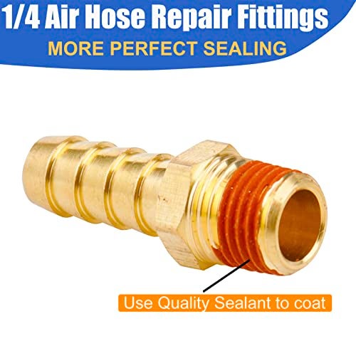 WHK 12 PACK Air Hose Repair Kit Fittings 3/8 Barb to 1/4 NPT Air Hose Barb Connectors with Sealant Air Line Coupler, Brass Pipe Fittings Male Threaded with 12 Pcs Hose Clamp… - Image 3