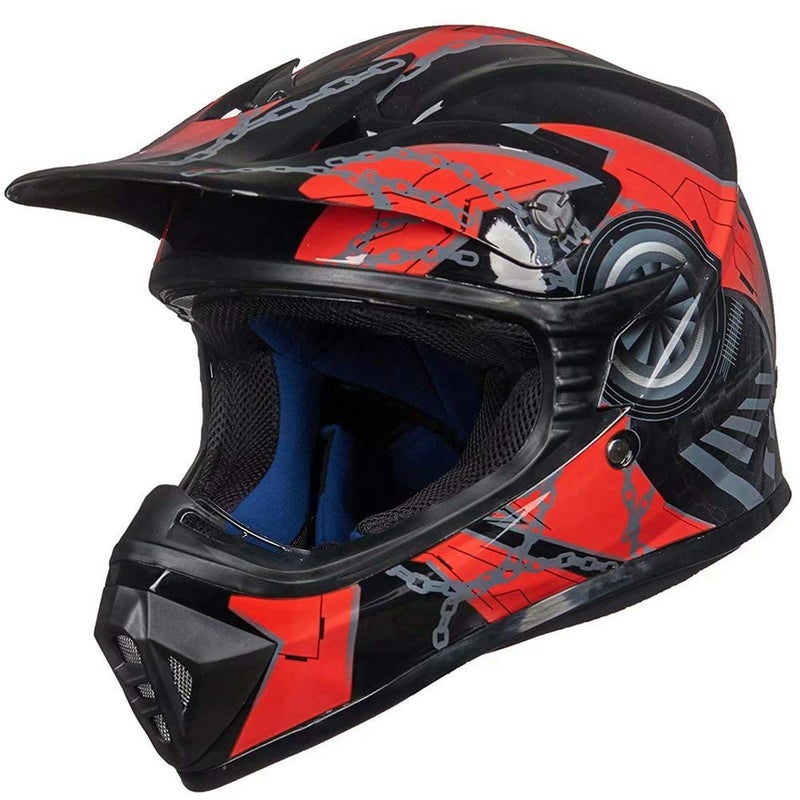 ILM Youth Kids Dirt Bike Helmets Motocross ATV Dirtbike BMX MX Offroad Full Face Motorcycle Helmet DOT Approved Model 128YS Red Black YouthS