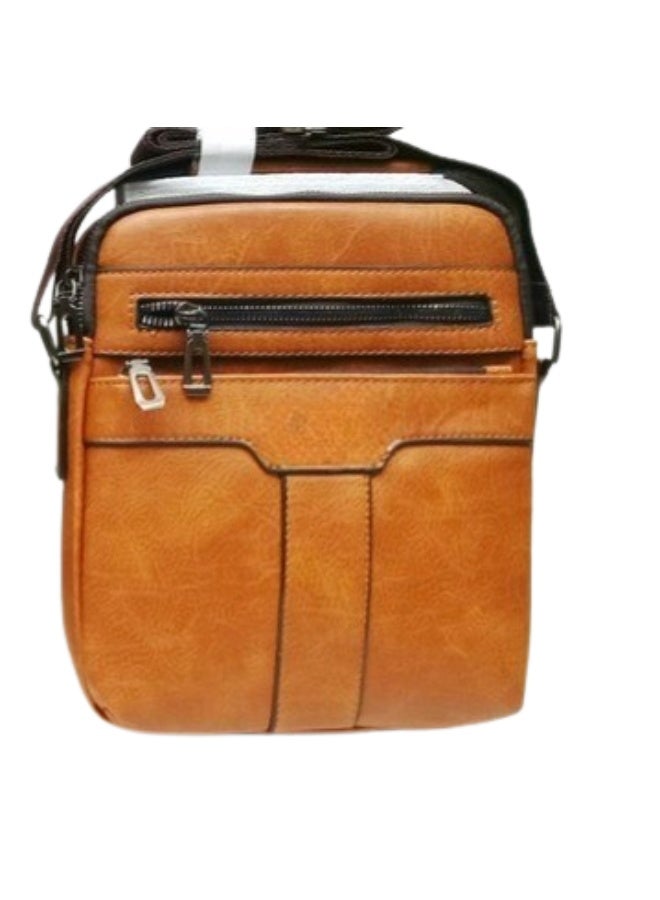 Luxury leather crossbody bag with multiple pockets and a front zipper. A practical shoulder bag for everyday essentials with a sophisticated casual design and an adjustable strap. 1-9306095 Havana - Image 2