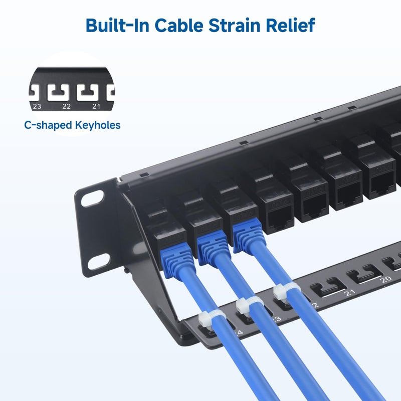 Cable Matters 1U 19-Inch 24-Port 10Gbps Cat6 Ethernet Patch Panel with Inline Keystone and Cable Management Bar, Rackmount or Wall Mount Network Patch Panel - Image 3