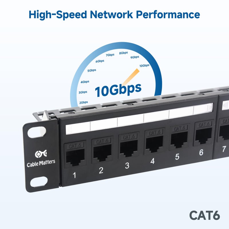 Cable Matters 1U 19-Inch 24-Port 10Gbps Cat6 Ethernet Patch Panel with Inline Keystone and Cable Management Bar, Rackmount or Wall Mount Network Patch Panel - Image 2