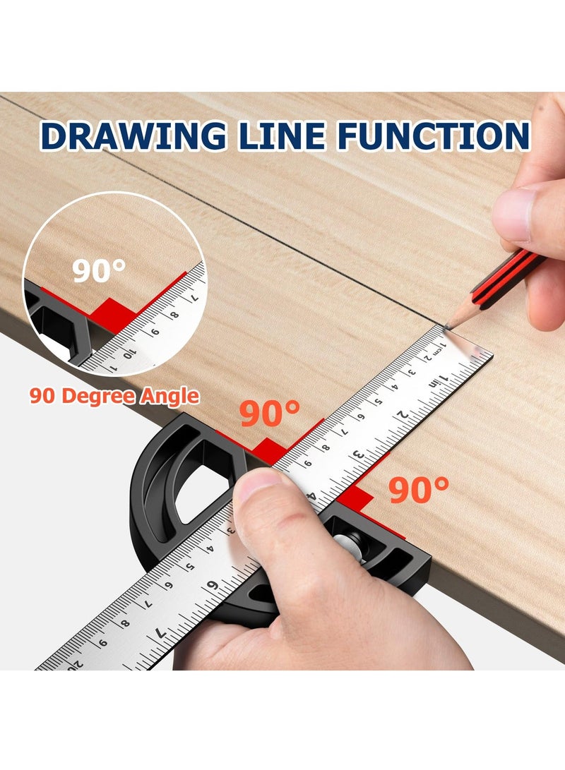 Woodworking Scribing Angle Ruler, 300mm Angle Protractor Stainless Steel Marking Ruler, Precision Engineer Woodworking Rule for Length Measurement, DIY, Line Marking, Circle Drawing  - Image 1