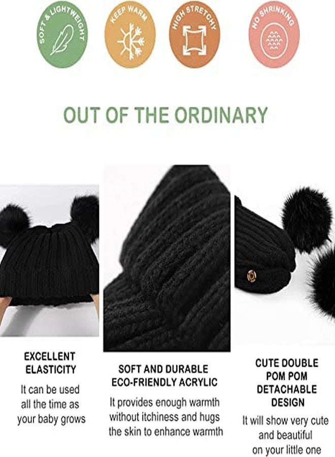 VINSON Toddler Double Pom Pom Beanie Baby Girl Winter hat Warm Soft Toddler Cap Cute Kids Knitted Beanie for Baby Boys (Pack of 1) (7-12Years)(Black) - Image 5