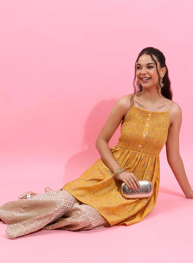 فيشود فستان كاجوال نسائي أصفر مطبوع من ستايلي