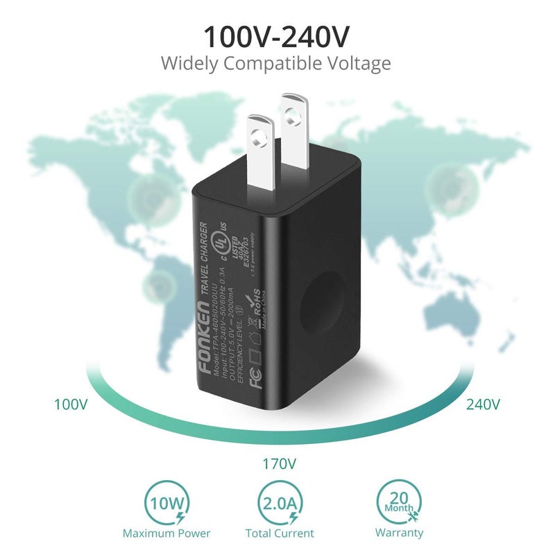 fonken USB Wall Charger, FONKEN 5V 2A Power Adapter Universal Travel Charger USB Plug Cell Phone Charger Block Cube Compatible with iPhone, iPad, Google Nexus, Samsung, LG, HTC, Moto and More - Image 5