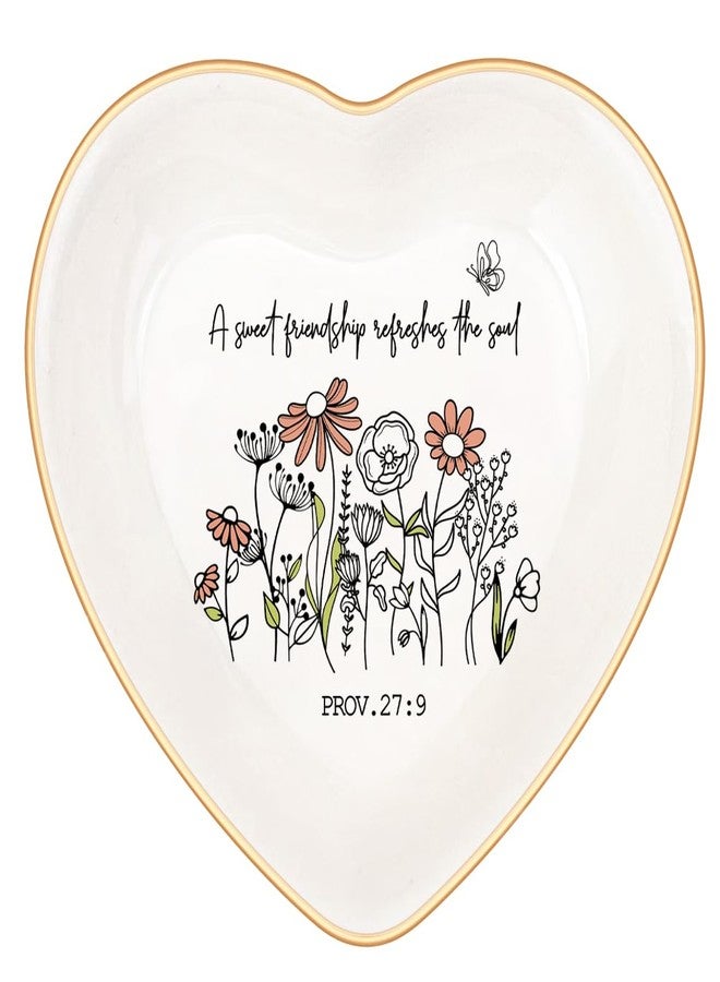 MQPPKJ Christian Bible Verse Jewelry Dish Trinket Tray Gifts- Inspirational Ceramic Ring Jewelry Tray Gifts for Women-A Sweet Friendship Refreshes the Soul-Proverbs 27:9 (White) - Image 1