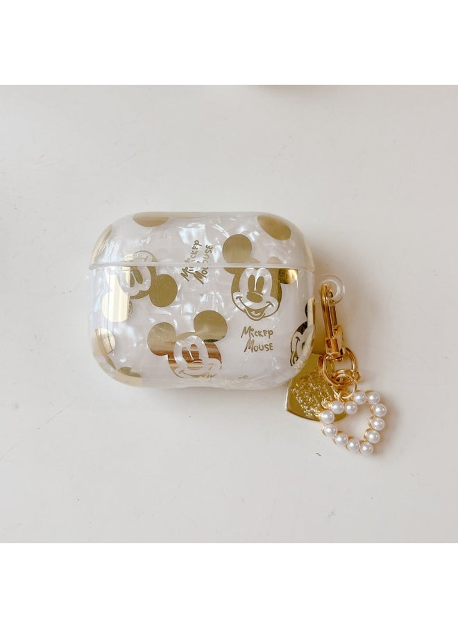 Generic - Suitable For AirPods 4 Headset Protective Cover Cartoon Shell Pattern For Apple1/2/3 Generation Pro2 Bluetooth Pendant Bracelet-Color:Shell Pattern + Love Pendant-Mickey-Model:AirPods (third Generation) Protective Cover - Image 1