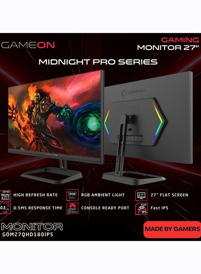 GAMEON 27-Inch QHD Gaming Monitor, Midnight Pro Series 180Hz, 0.3ms MPRT, Fast IPS Panel, FreeSync & G-Sync Compatible, HDMI 2.1, PS5 Ready | GOM27QHD180IPS Black - Image 2