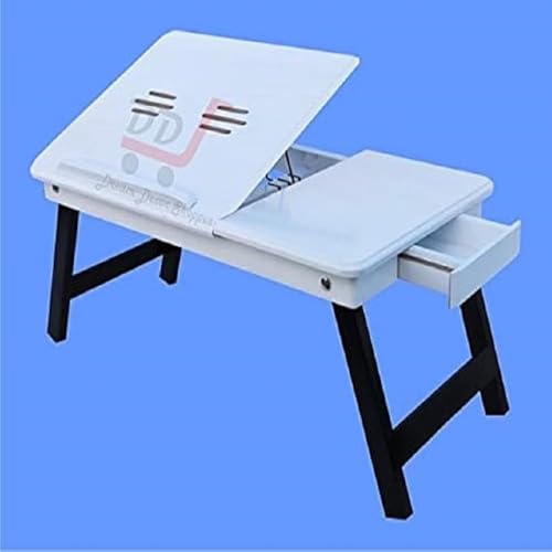 DDS Dream Decor Shoppee Portable Laptop Table Adjustable Height with 1 Drawer (White) - Image 1