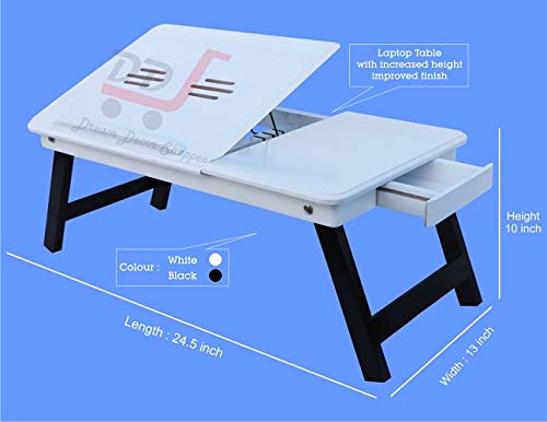 DDS Dream Decor Shoppee Portable Laptop Table Adjustable Height with 1 Drawer (White) - Image 5