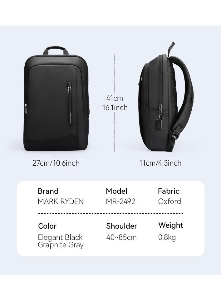 Mark Ryden MR-2492 Business Laptop Backpack for Men Fits 15.6 Inch Laptops Lightweight Water Resistant Oxford Bag with USB Charging Port Anti Theft Pocket and YKK Zippers - Image 3