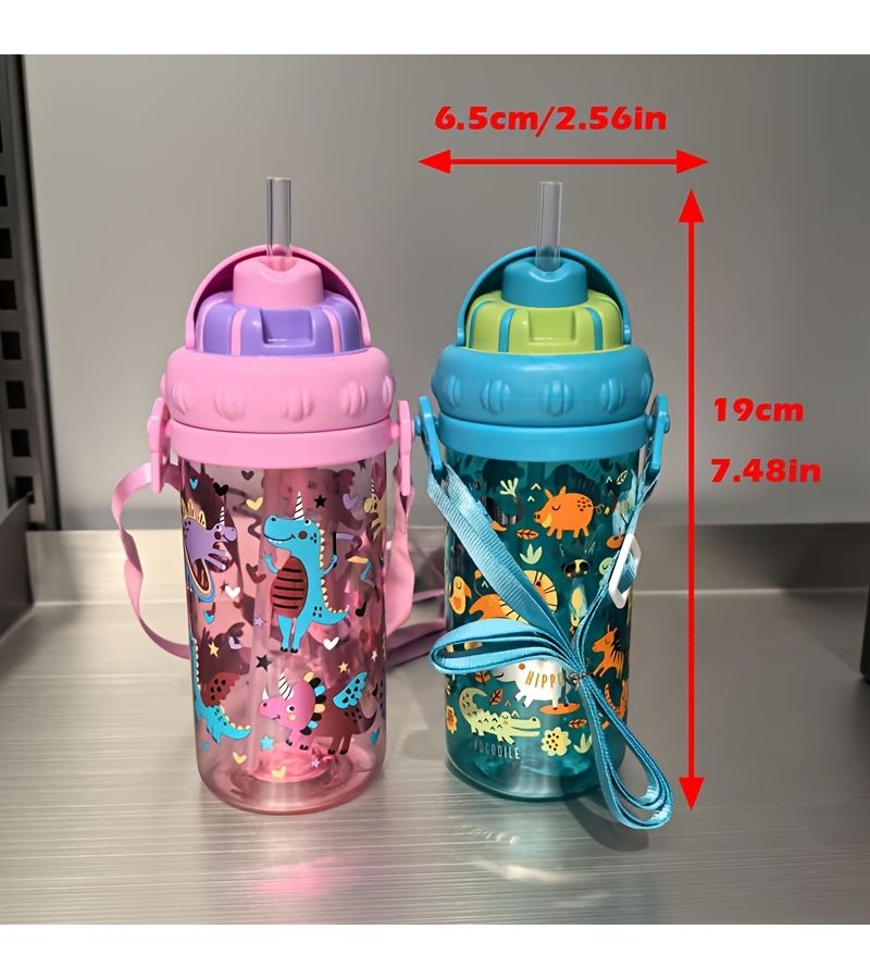 1pc 430Ml 15Oz Purple Laser Printed Cartoon Patterned Plastic Water Bottle Durable Leak Proof With Straw Suitable For Travel Home Beach Sports Festival Parties Birthday Gifts - Image 4