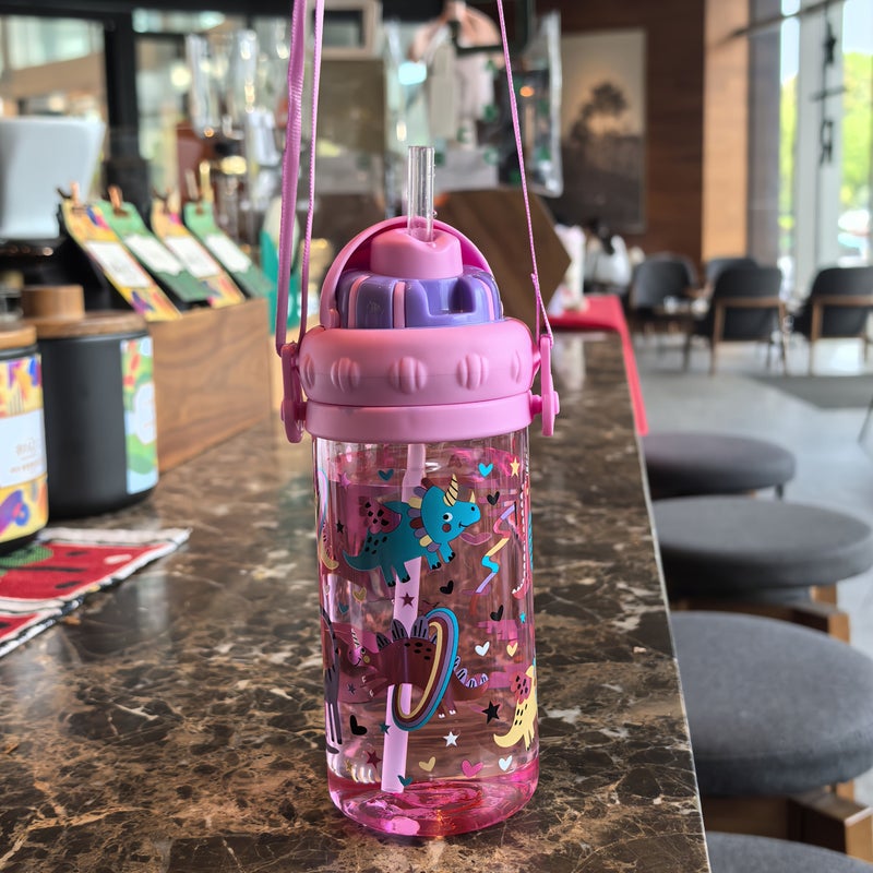1pc 430Ml 15Oz Purple Laser Printed Cartoon Patterned Plastic Water Bottle Durable Leak Proof With Straw Suitable For Travel Home Beach Sports Festival Parties Birthday Gifts - Image 5
