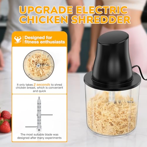 TURNRISE Electric Chicken Shredder Tool: 250W Multifunctional Press-to-Operate Meat Shredder Tool with Large Capacity - Meat Grinder for Chicken Breast, Meats, Fruits, Vegetables, Nuts (Black) - Image 3