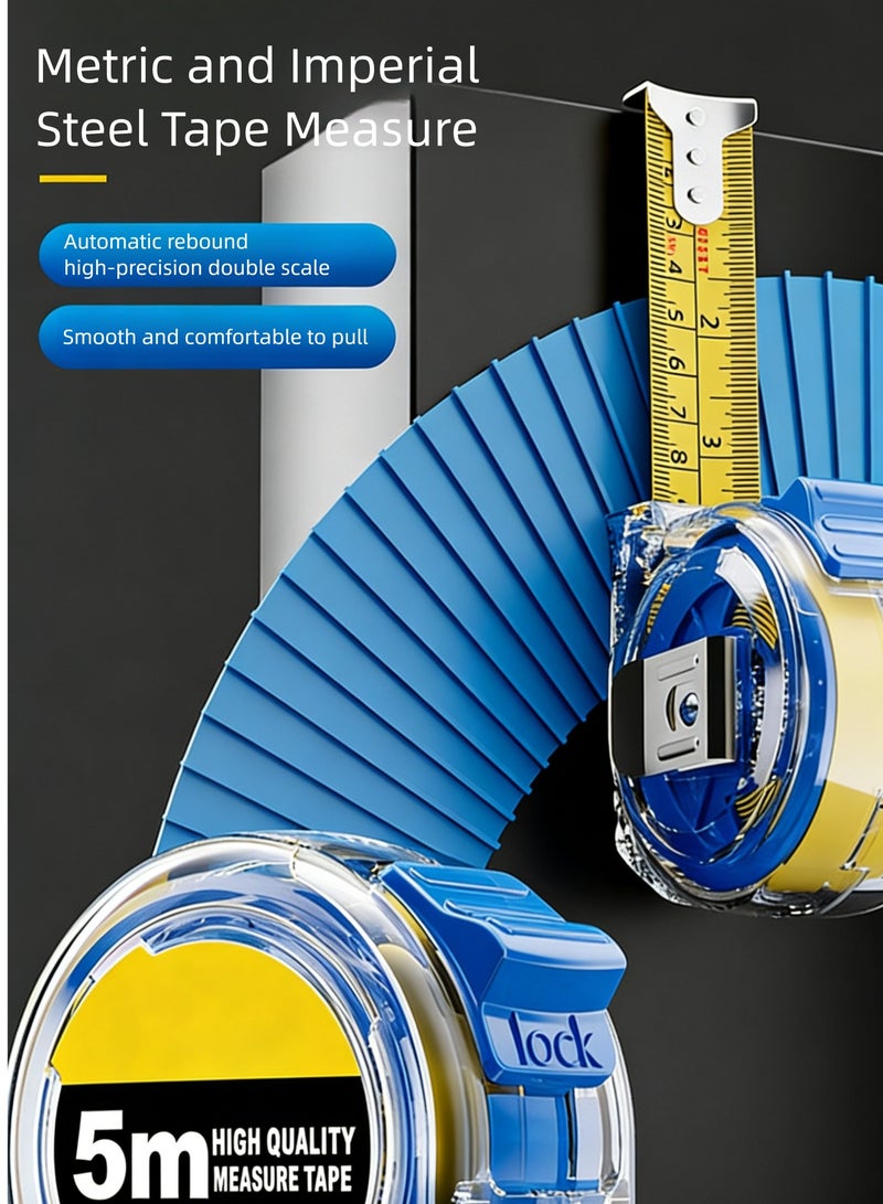 Tape Measure 5M 16FT, High Precision Professional Tape Measure with Magnetic Hook and Wide Tape Measure, Imperial and Metric Measurements, Retractable Professional Tape Measure (Blue) - Image 3