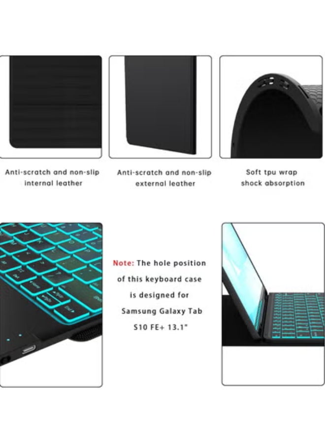 Keyboard case for 13.1-inch tablets: 7-color backlit detachable smart tablet keyboard case with touchpad - 13.1-inch keyboard case with stylus holder - Image 5