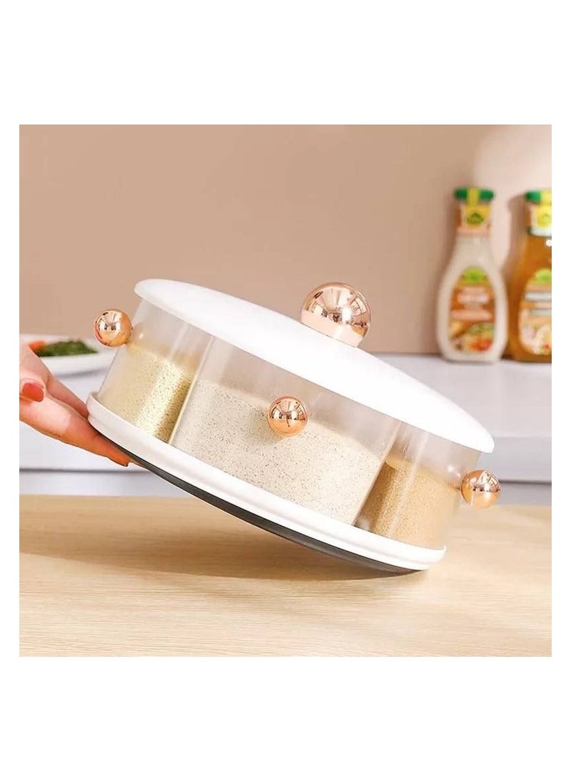 Gold 4-compartment rotating spice set, elegant shape with golden handle, available in white IR