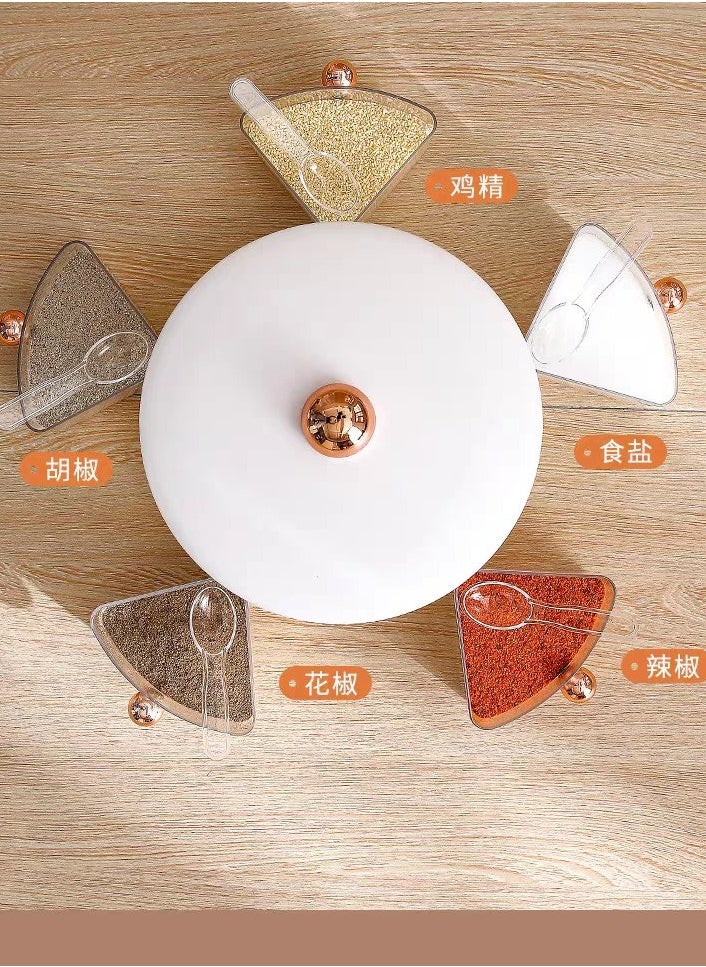Gold 4-compartment rotating spice set, elegant shape with golden handle, available in white IR