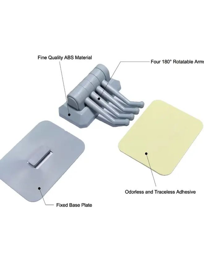 Blue 4 Arm Rotating Wall Hooks 180 Degree Spinning Heavy Duty Damage Free Adhesive Hooks 1pc - Image 3