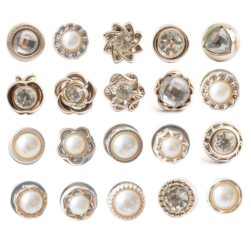 HEAVY DRIVER ® 20pcs Brooch Pins for Women - Cover Up Button Pins Instant Button Jeans & Shirt Safety Brooch Enamel Modesty Pins Pearl Brooch Buttons for DIY Clothing Dress Coat - Image 1
