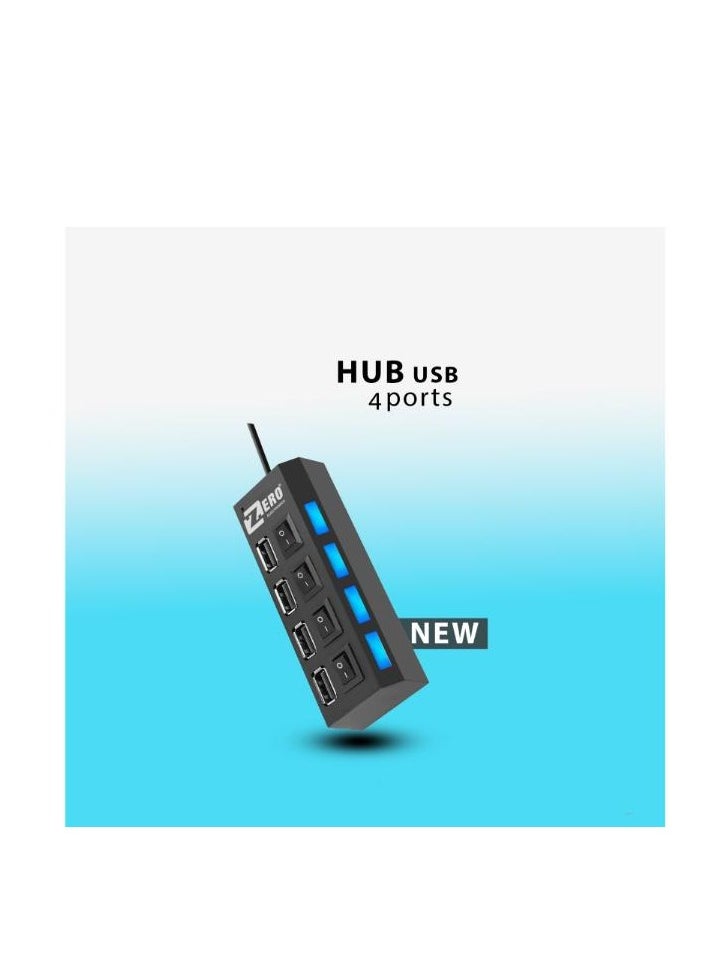 زيرو مركز بيانات USB 2.0 ذو 4 منافذ مع كابل ممتد 30 سم 