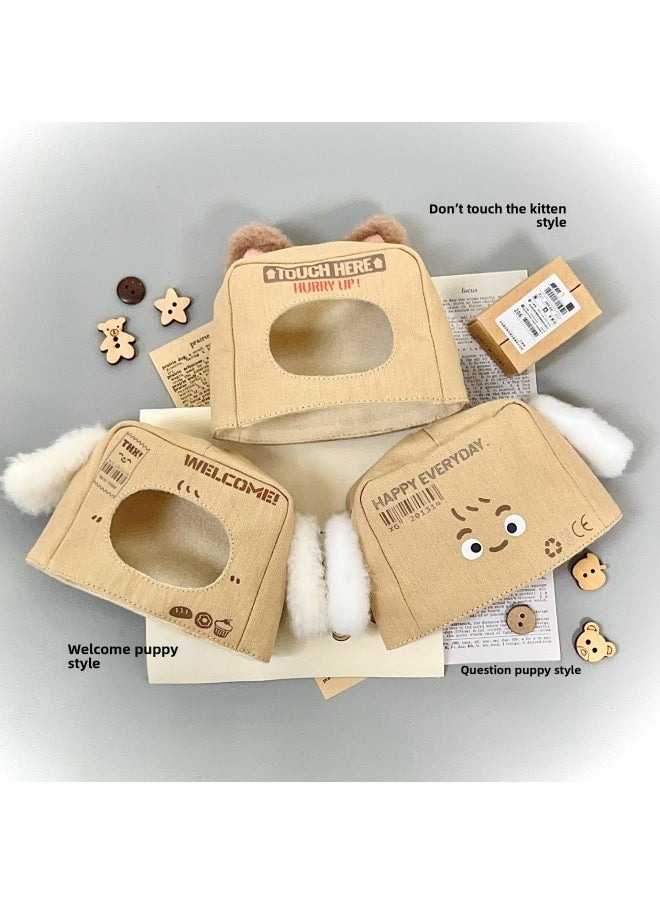 null - Cosmos Store X Problem Small Animal 10cm Joint Headgear Self-Mockery Bear Chiikawa Nunu Cotton Doll-Specifications:10cm-Color:(ready Stock) Paper Bag Kitten Headgear - Image 1