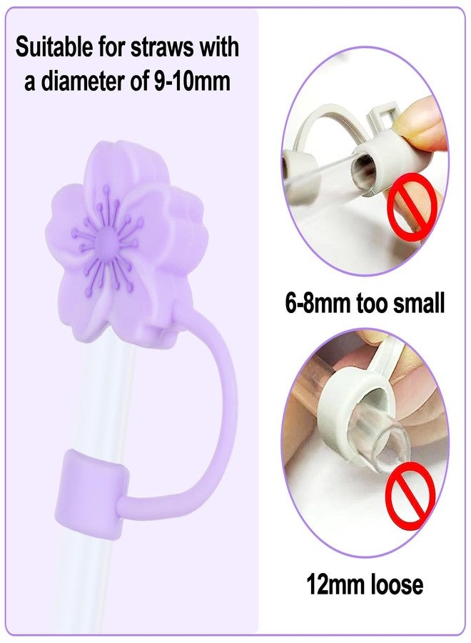 Whaline 6Pcs Sakura Straw Covers Pink White Purple Reusable Silicone Straws Topper Caps Double Sided Pattern Straw Tip Covers 10mm 0.4 Inch for 30 & 40 OZ Tumbler with Handle - Image 3