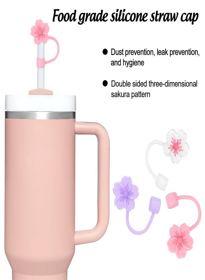 Whaline 6Pcs Sakura Straw Covers Pink White Purple Reusable Silicone Straws Topper Caps Double Sided Pattern Straw Tip Covers 10mm 0.4 Inch for 30 & 40 OZ Tumbler with Handle - Image 4