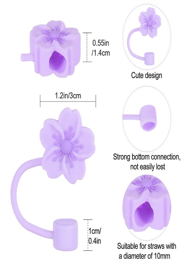 Whaline 6Pcs Sakura Straw Covers Pink White Purple Reusable Silicone Straws Topper Caps Double Sided Pattern Straw Tip Covers 10mm 0.4 Inch for 30 & 40 OZ Tumbler with Handle - Image 2