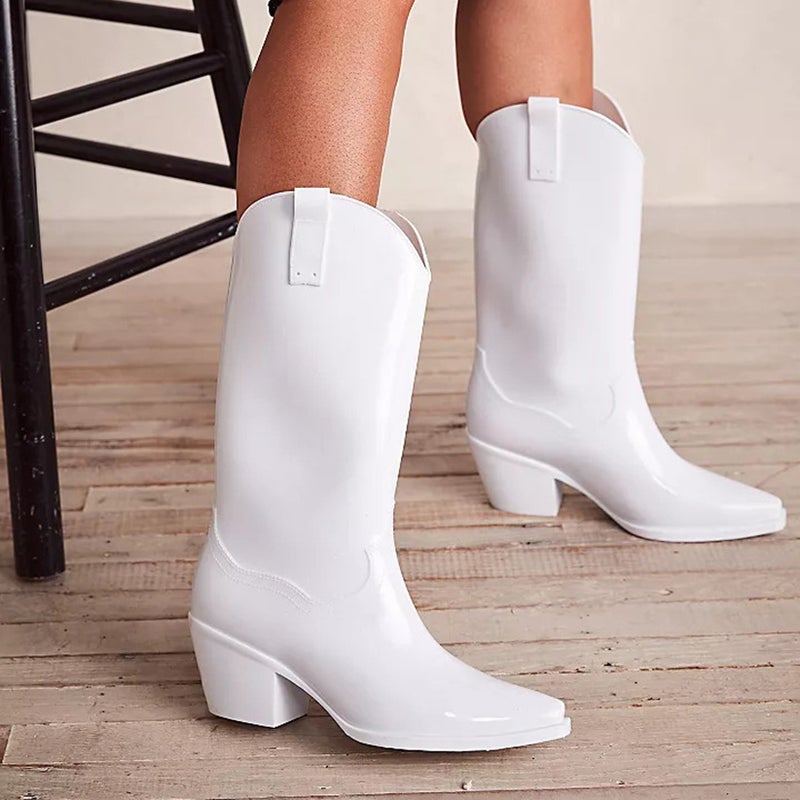 Independent Site New Patent Leather Chunky Heel Pointed Toe Women'S Boots Large Size Women'S Shoes - Image 2