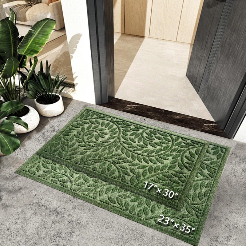 Bulijojo Front Door Mat Entrance,Durable Heavy Duty Welcome Mat,Thick Absorbent Natural Rubber Non Slip Mat,Sturdy Entryway Green, 17"x30" - Image 2