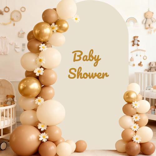 LYLYCTY 6.6FT Beige Arch Backdrop Cover,Spandex Arch Covers Stretchy Backdrop for Wedding Baby Shower Birthday Party - Image 3